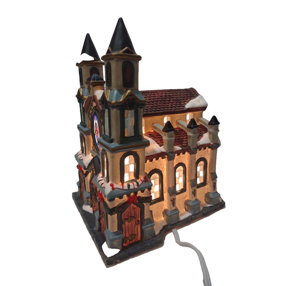 VTG Galleria Hand Painted Fine Porcelain Collectible Old World Lighted Cathedral - Picture 1 of 12